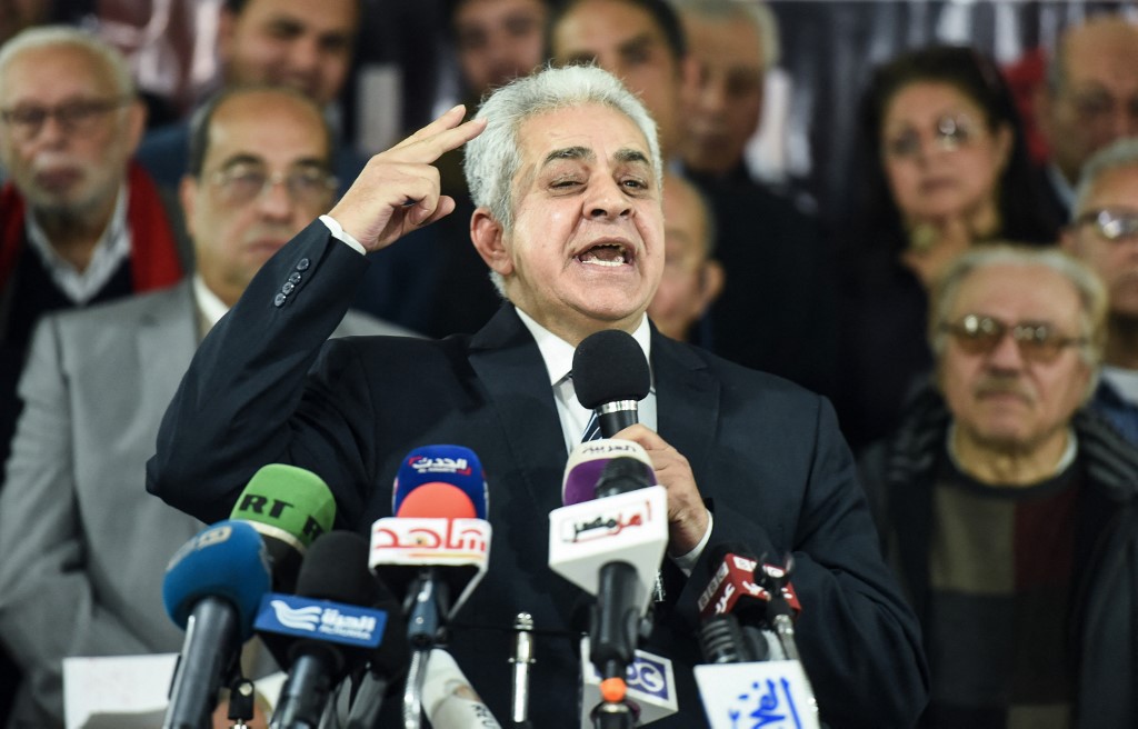 Egyptian politician Hamdin Sabahi speaks in Cairo in 2018 (AFP)