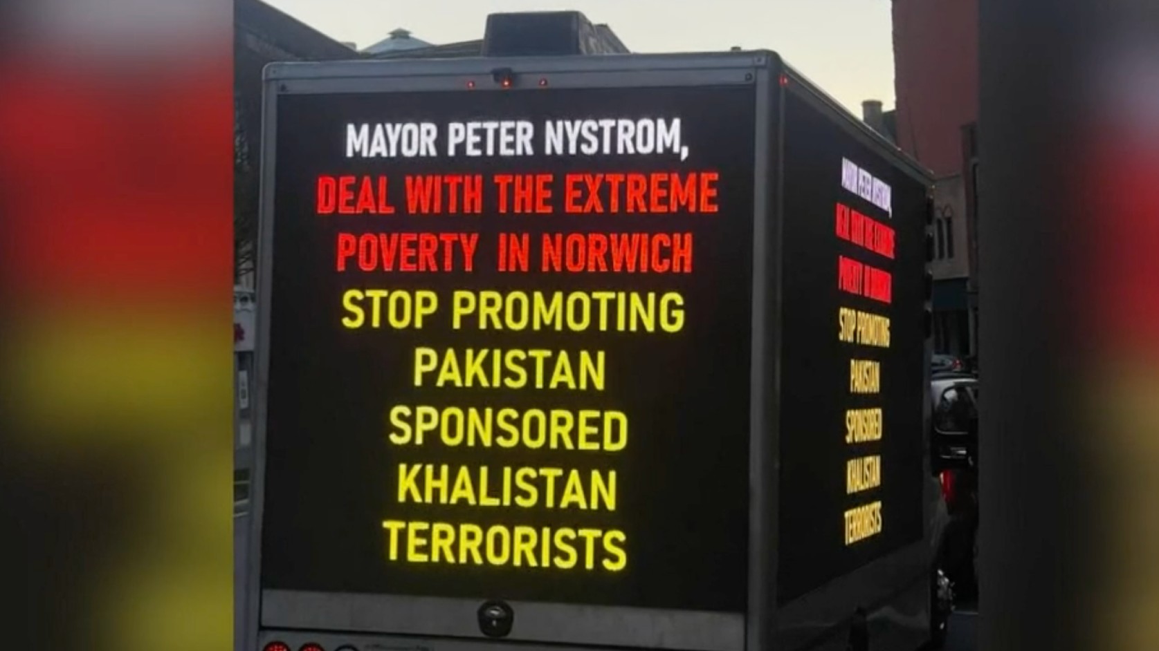 One of the images on the truck seen in Norwich (Screengrab)