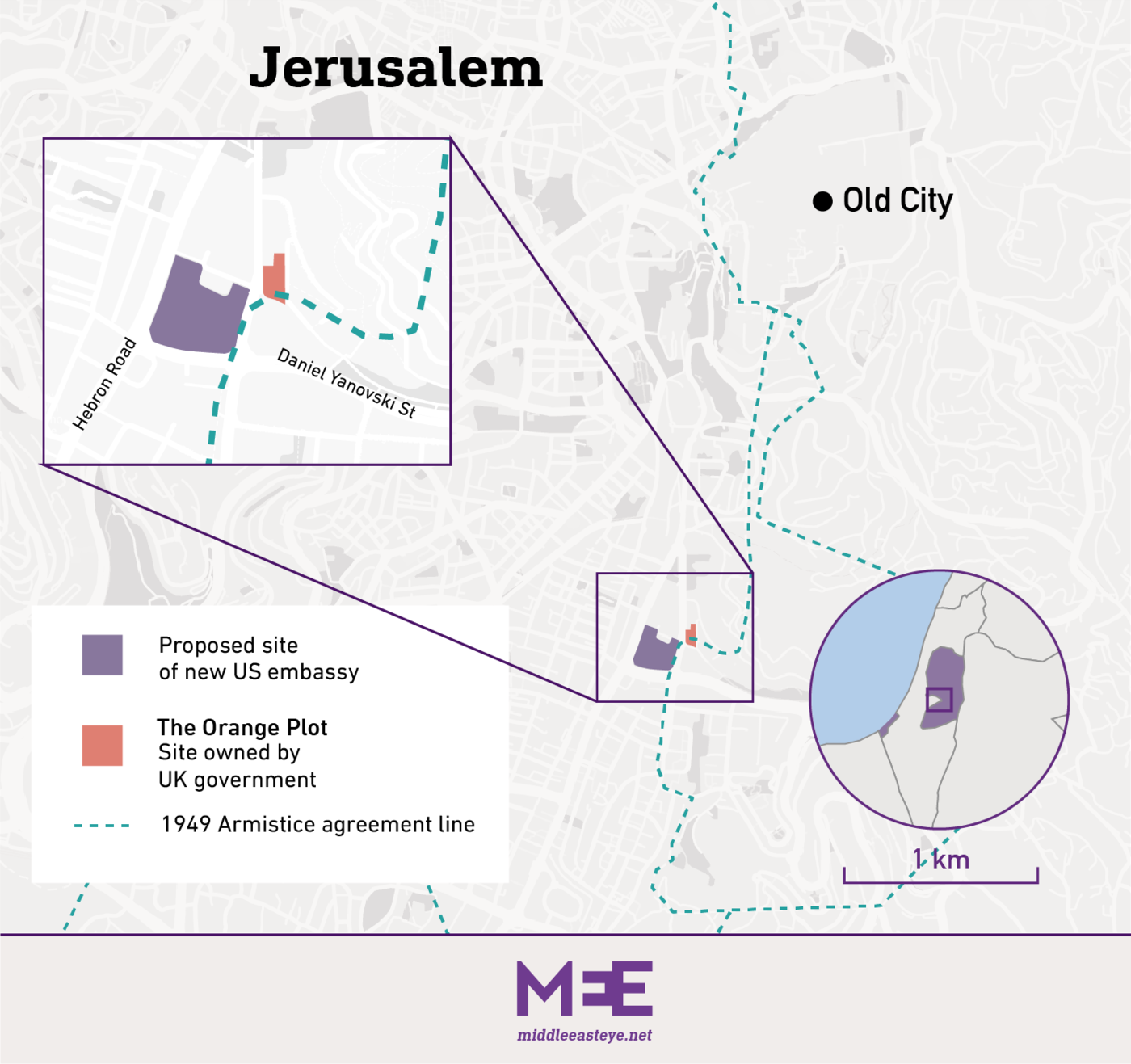 The Orange Plot, land in Jerusalem the UK government earmarked for a potential site of embassy in Israel, alongside the new US embassy