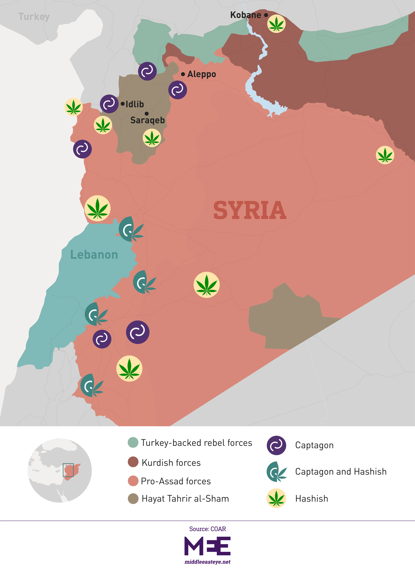 Map Captagon Syria production