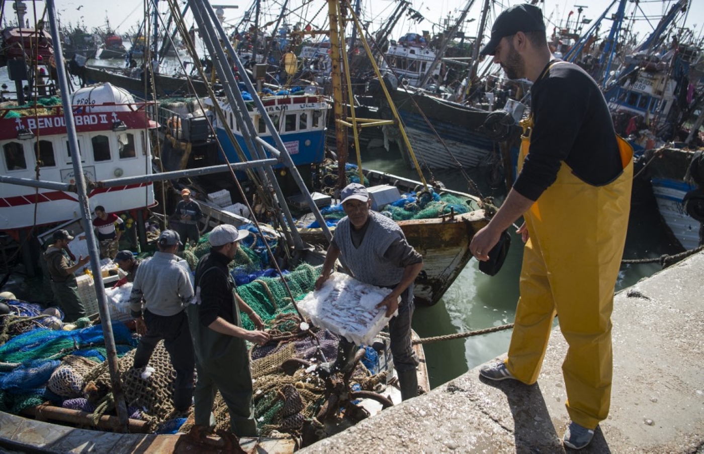 Le protocole de pêche conclu entre l’Union et le Maroc, renouvelé en mars 2019 et annulé mercredi, permettait à 128 navires européens d’accéder durant quatre ans aux zones de pêche des eaux atlantiques marocaines, y compris au large du Sahara occidental (AFP/Fadel Senna)