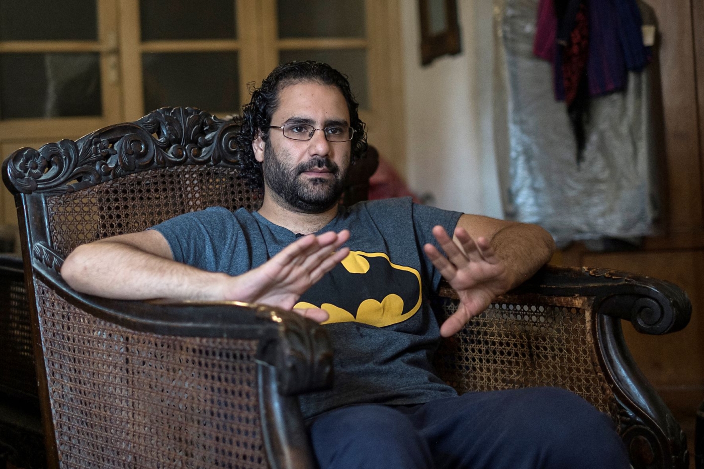 Egyptian activist and blogger Alaa Abdel Fattah gives an interview at his home in Cairo on May 17, 2019 (AFP)