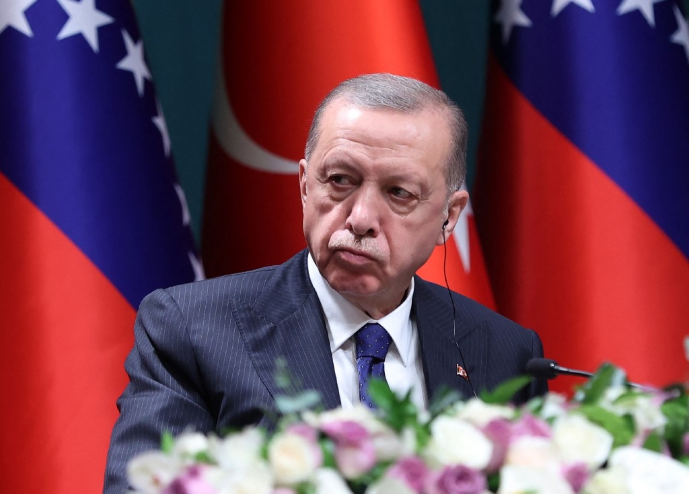 Turkey's President Recep Tayyip Erdogan attends a press conference in Ankara on 8 June 2022. (AFP)