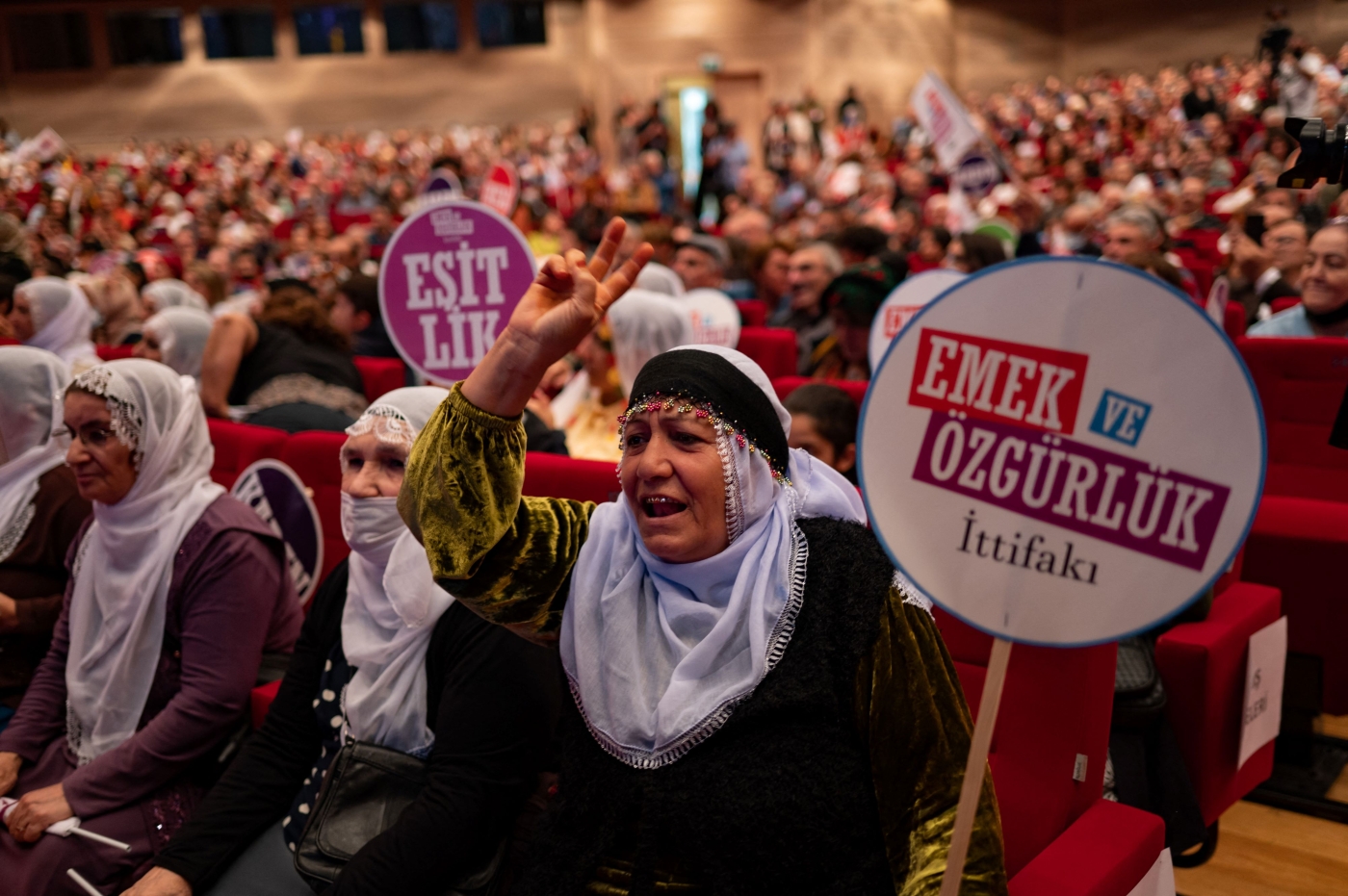 Supporters attend a congress to launch the "Labour and Freedom Alliance", a six party coalition led by the HDP, in Istanbul on September 24, 2022 (AFP)