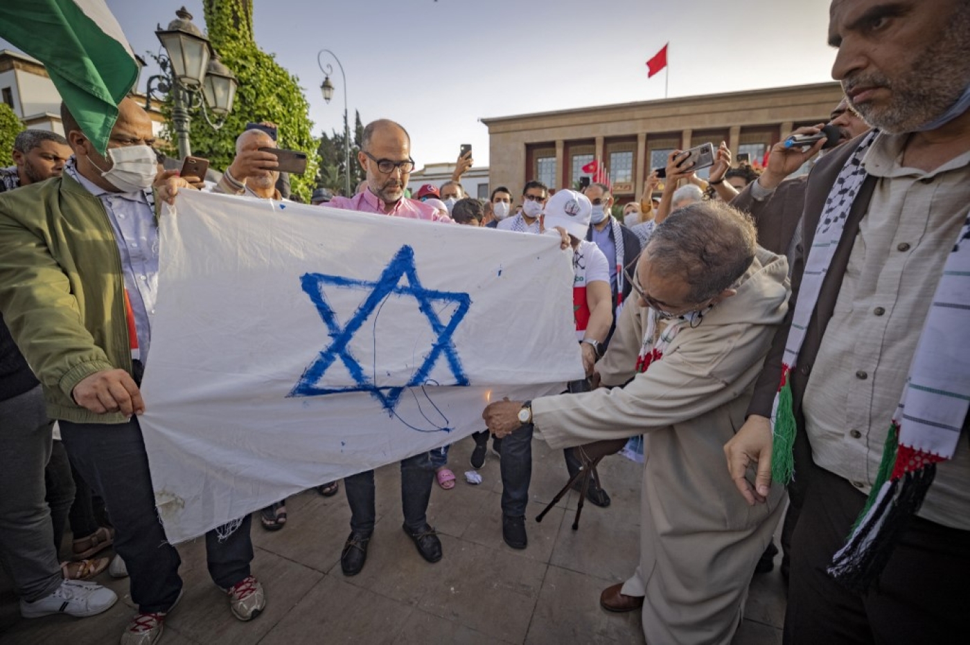 Manifestation de soutien aux Palestiniens à Rabat, le 15 mai 2021 (AFP/Fadel Senna)