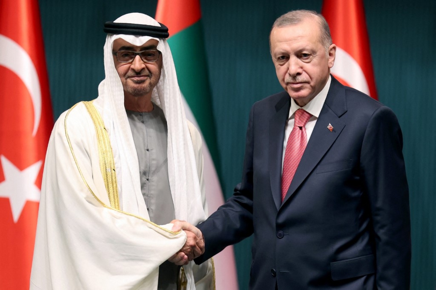 Mohammed ben Zayed et Recep Tayyip Erdoğan à Ankara, le 24 novembre 2021 (AFP/Adem Altan)