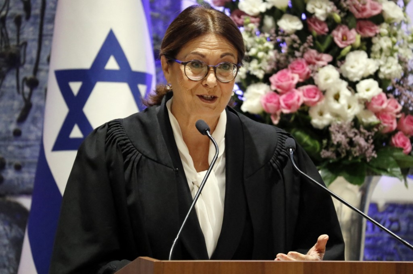 Israeli president of the Supreme Court, Esther Hayut, delivering a speech in Jerusalem. (AFP/file)