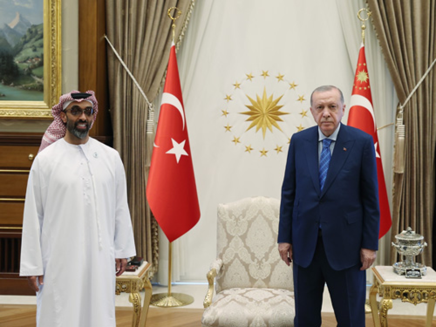 UAE National Security Adviser Sheikh Tahnoun bin Zayed and Turkish President Recep Tayyip Erdogan meet in Ankara on 18 August 2021 (Turkish Presidency)