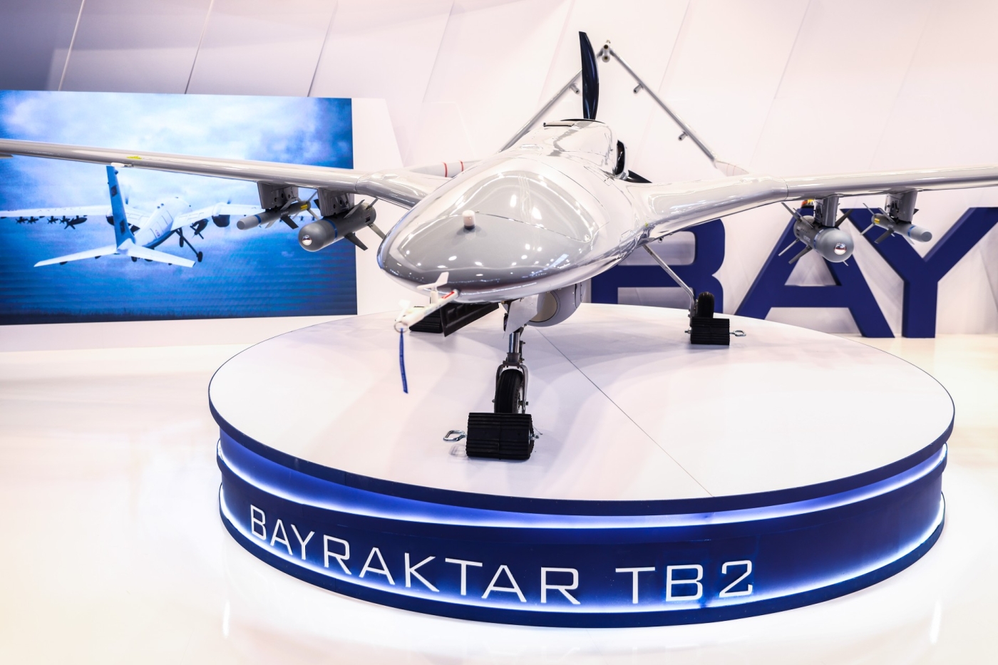 A Bayraktar TB2 drone is seen at the 30th International Defence Industry Exhibition MSPO in Kielce, Poland on 6 September 6 (Reuters)