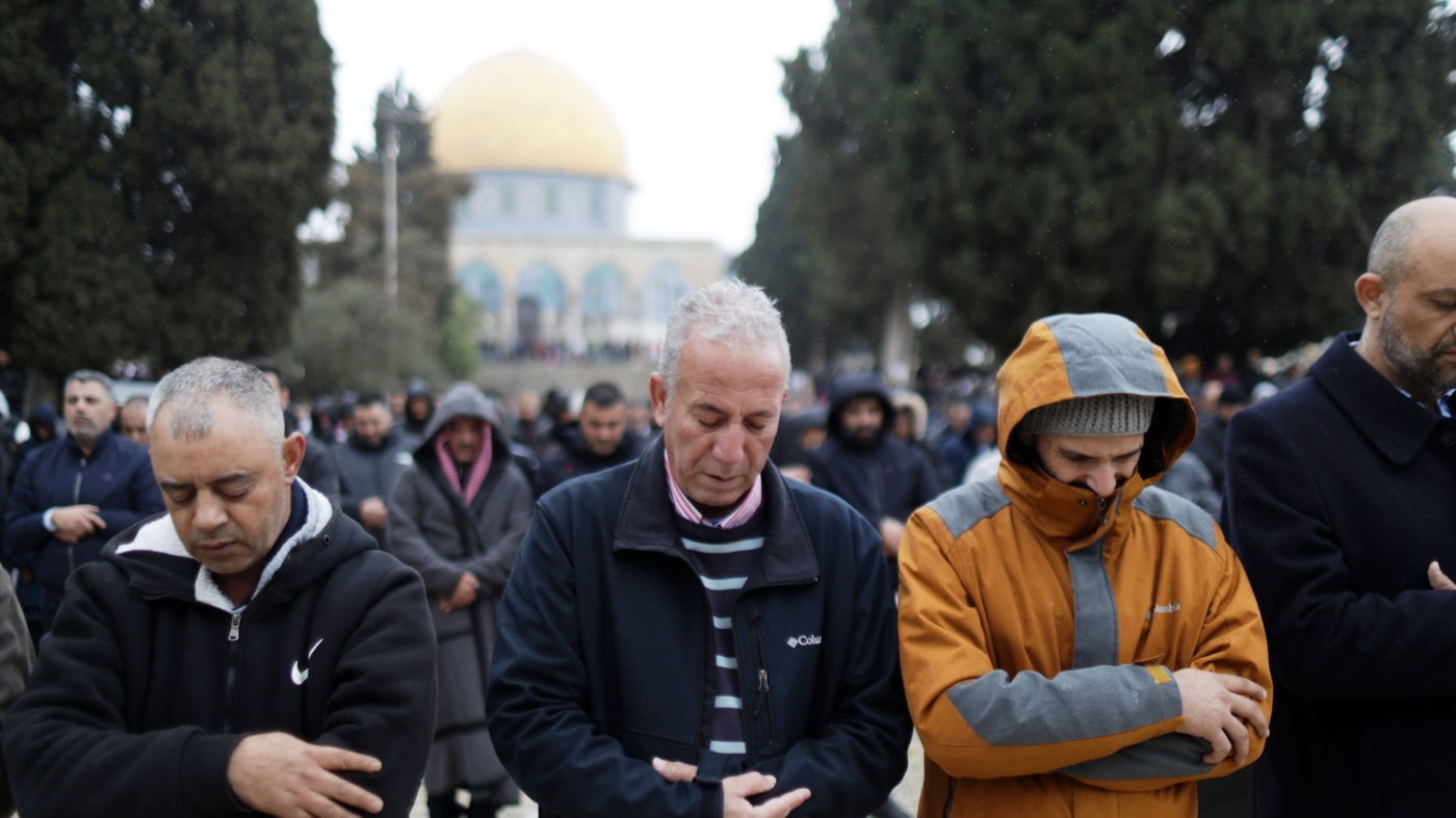Palestinians pray in Al-Aqsa Mosque in occupied East Jerusalem on 6 January 2023 (Rueters)