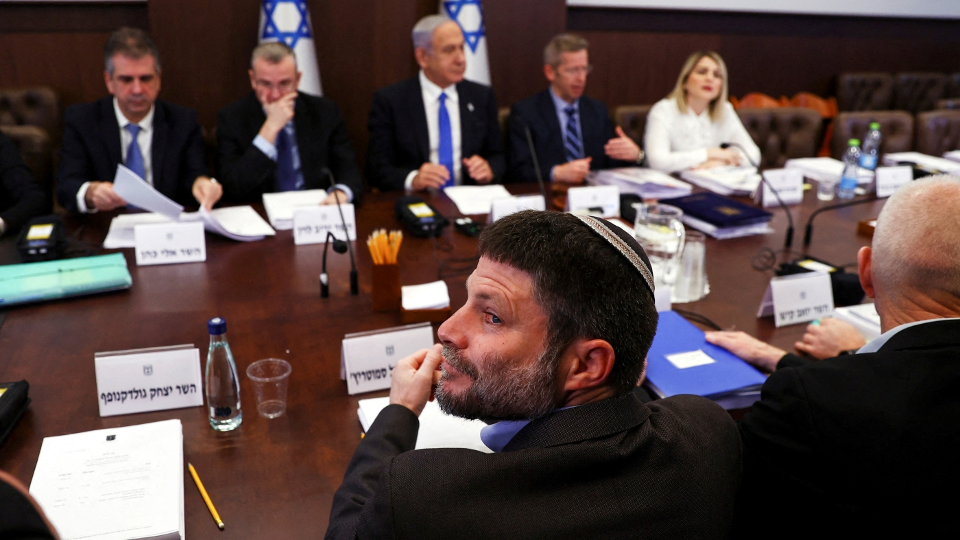 Israeli Finance Minister Bezalel Smotrich attends a cabinet meeting at the Prime Minister's office in Jerusalem, 23 February 2023 (Rueters)