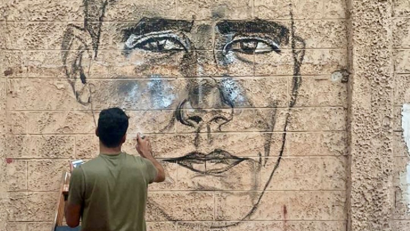 A mural of Zakaria Zubeidi created by the artist Mohammad Saba’aneh (The Freedom Theatre)