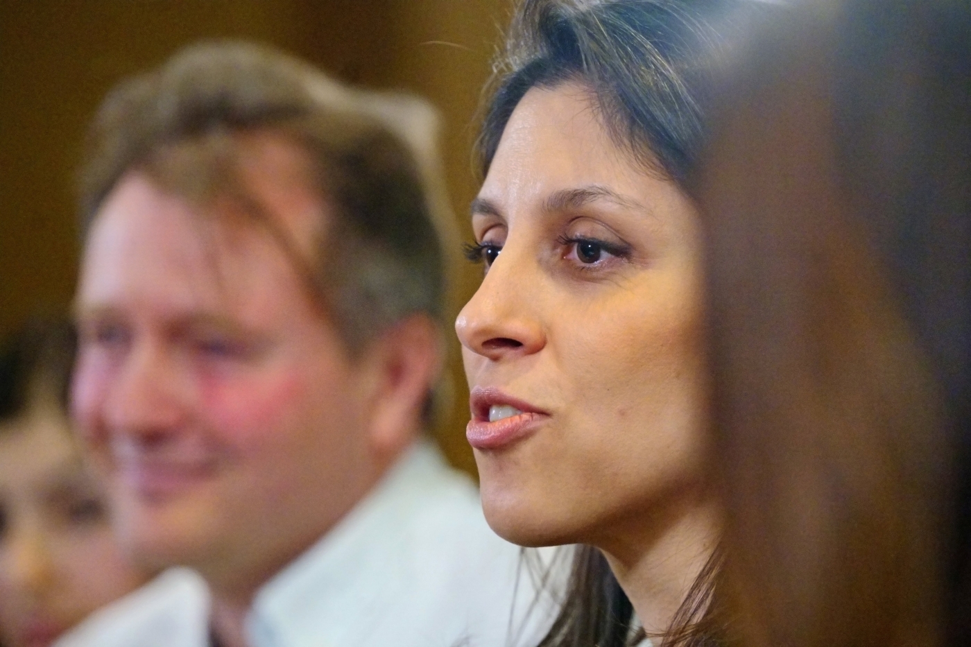British-Iranian aid worker Nazanin Zaghari-Ratcliffe speaks during a news conference in London on 21 March 2022 (Reuters)