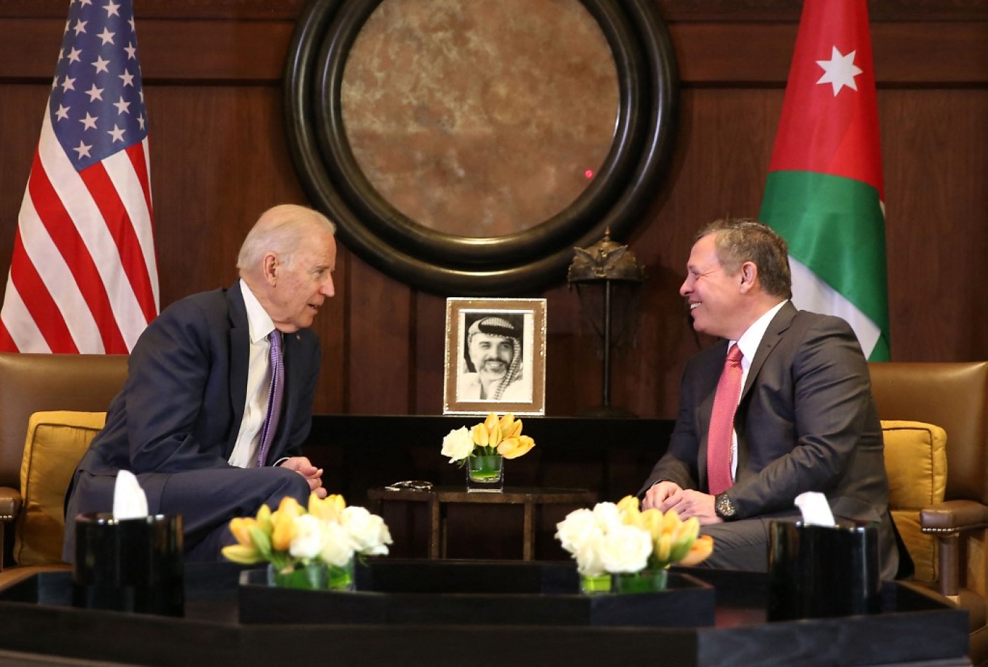 Jordan's King Abdullah II meets with then-US Vice President Joe Biden in Amman in 2016.