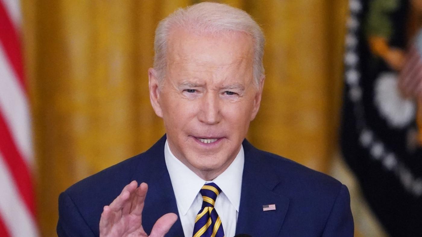 US President Joe Biden speaks during a news conference at the White House on 19 January 2022.