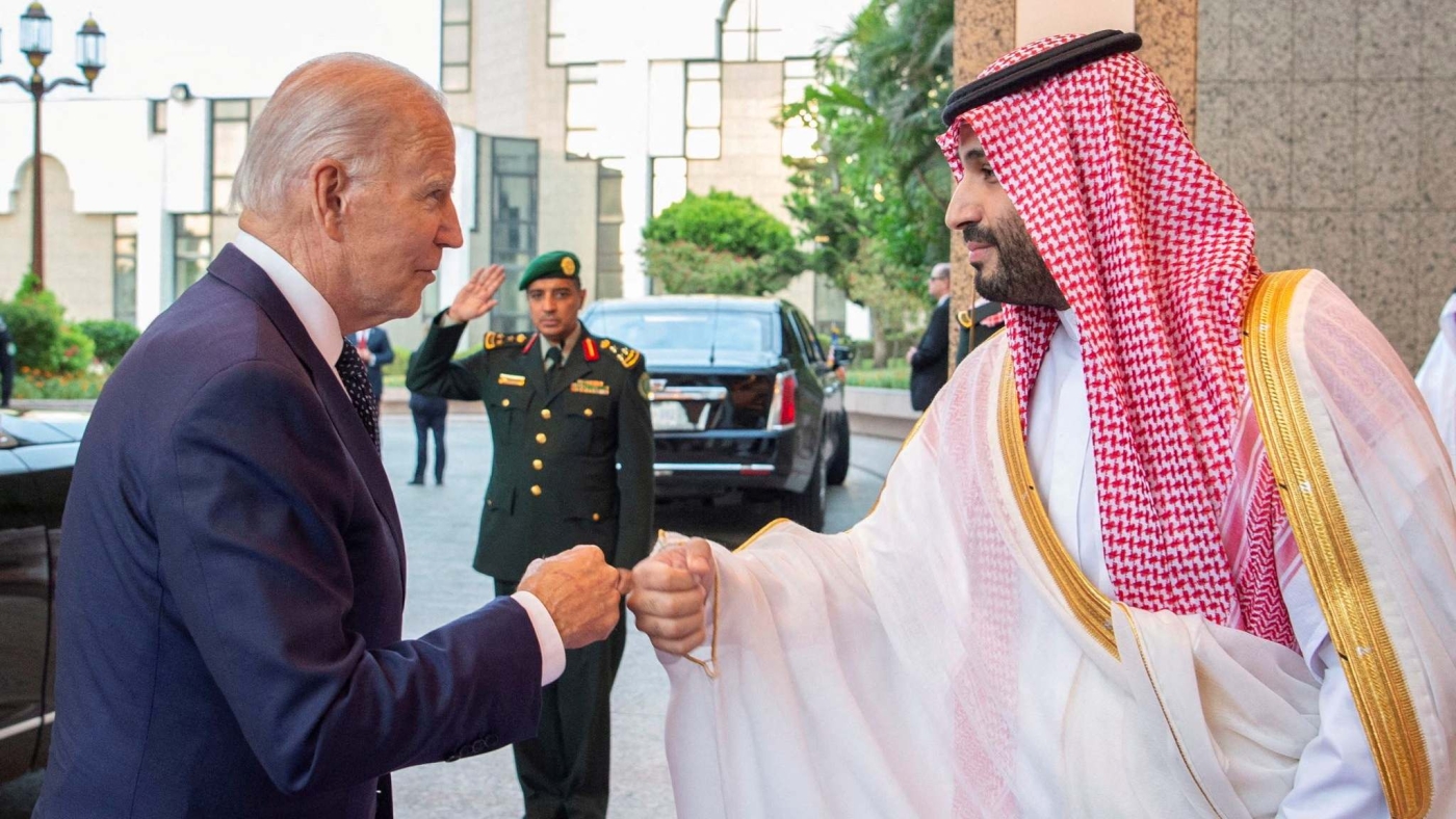US President Joe Biden fist bumps Saudi Crown Prince Mohammed bin Salman during his visit to Jeddah on 15 July 2022.