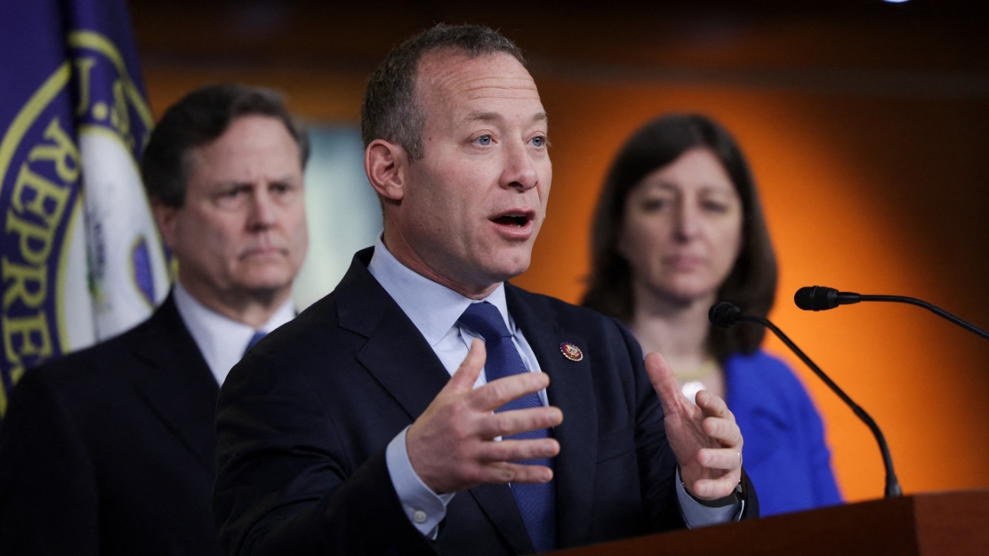 US Congressman Josh Gottheimer speaks on Iran negotiations at a news conference on Capitol Hill, 6 April 2022 in Washington DC