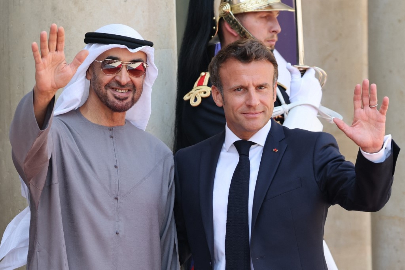 Mohamed ben Zayed al-Nahyane a été reçu le 18 juillet par Emmanuel Macron au Palais de l’Élysée à Paris (AFP/Giuseppe Cacace)