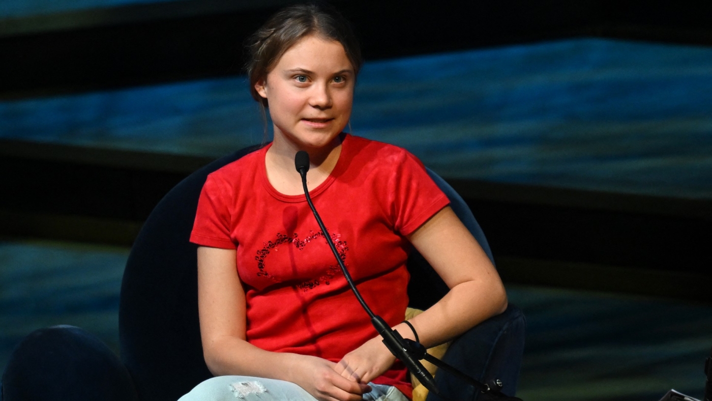 Swedish climate activist Greta Thunberg speaks during the launch of her latest book "The Climate Book" at the Southbank Centre in central London on 30 October 2022 (AFP)