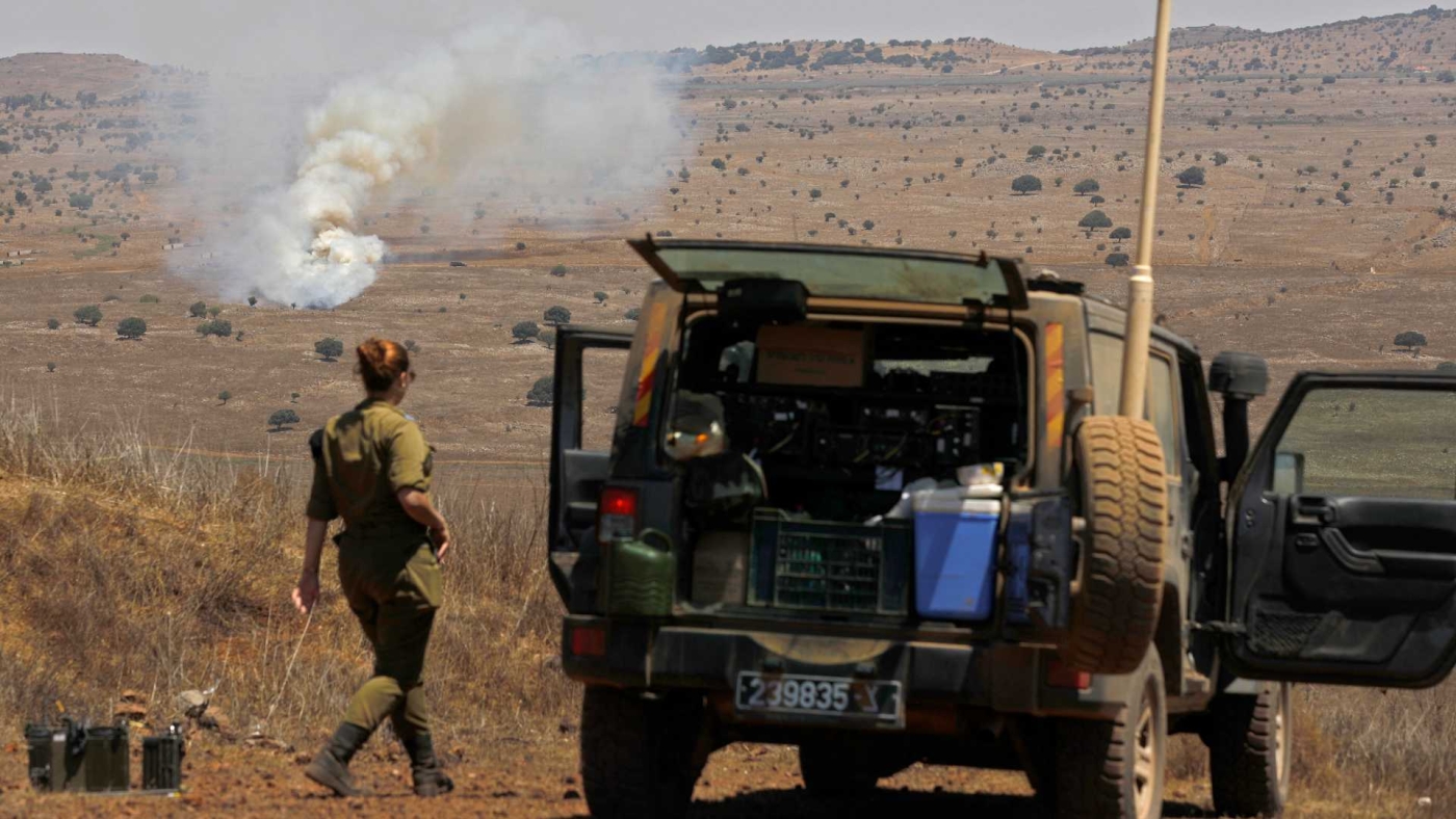 Israeli soldiers take part in a military drill near the border with Syria in the Israeli-annexed Golan Heights, on 18 August 2021.