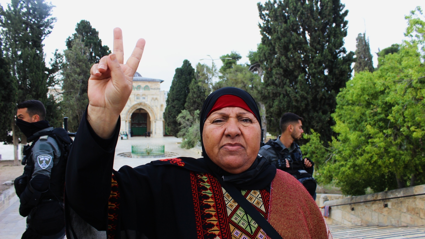 Fatima Khader was among dozens of worshippers confined to parts of al-Aqsa Mosque for hours during Israeli raids this week. (MEE/Aseel Jundi)