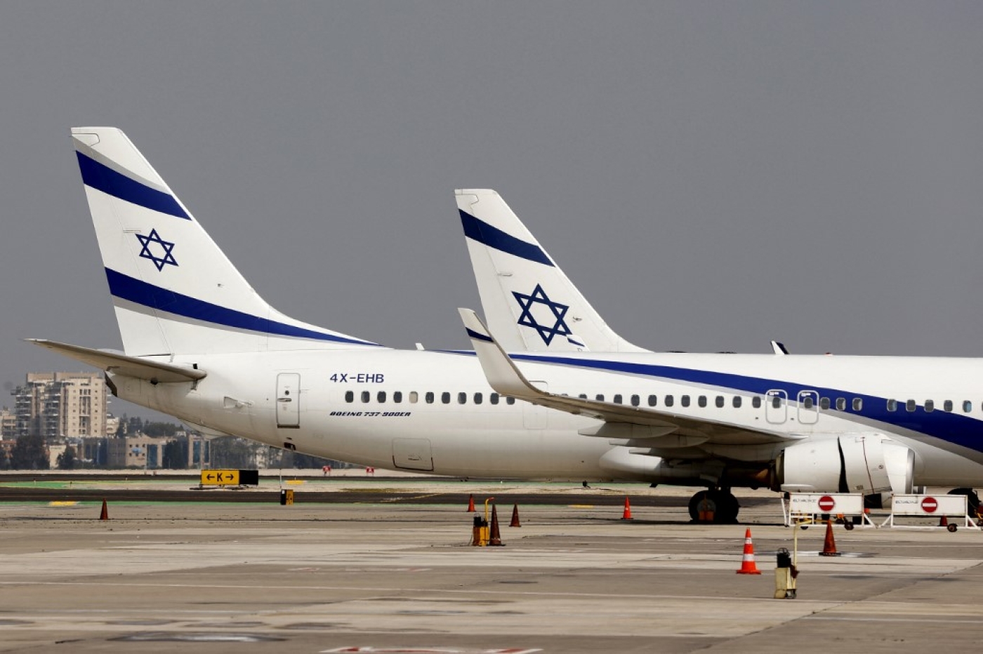 A file photo taken on 20 February 2022 shows Israeli Airlines El Al Boeing 737 planes on the tarmac in Israel's Ben Gurion International airport in Lod, on the outskirts of Tel Aviv (AFP)