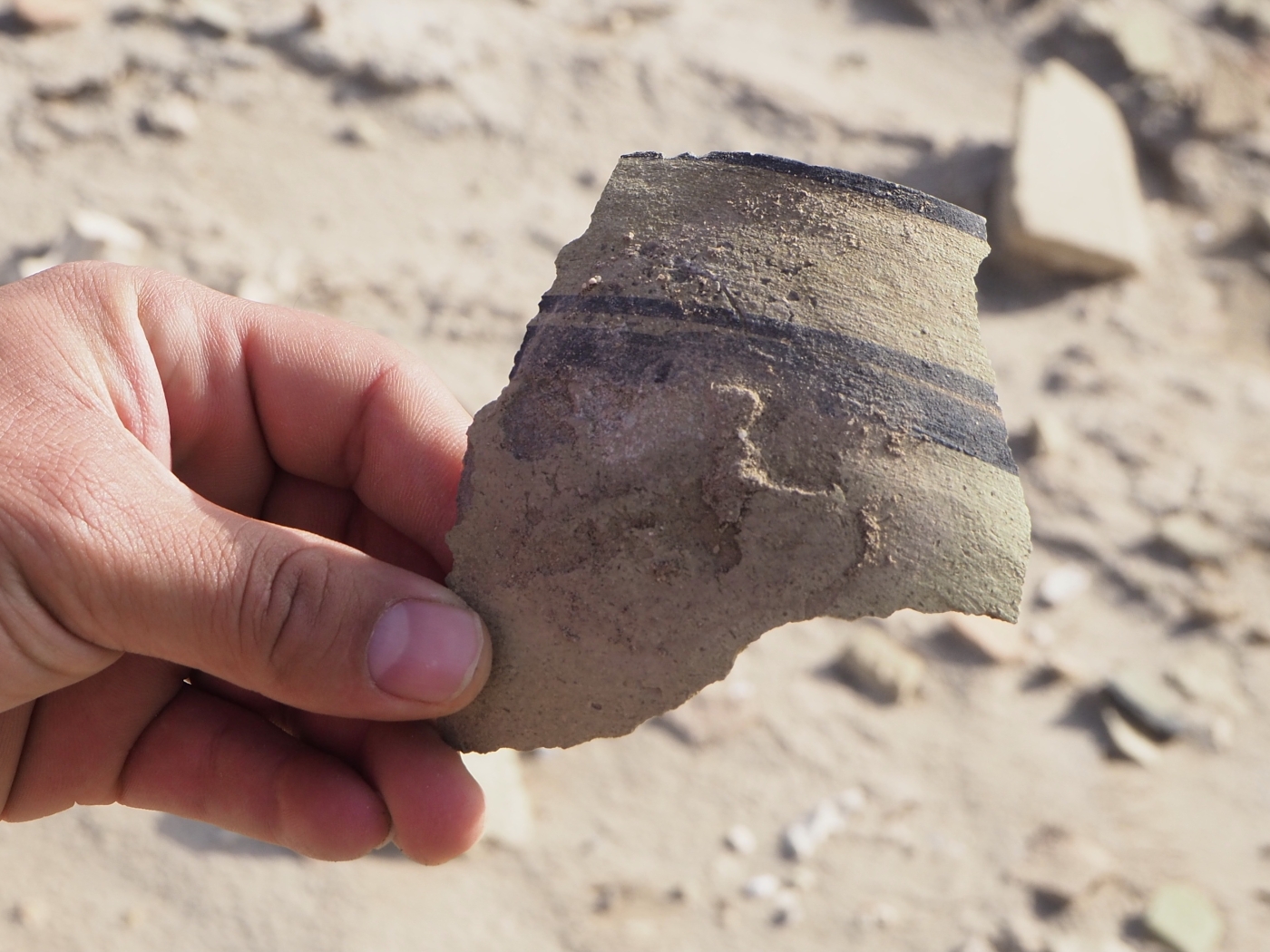 A shard of pottery found on the ground at Eridu, Iraq