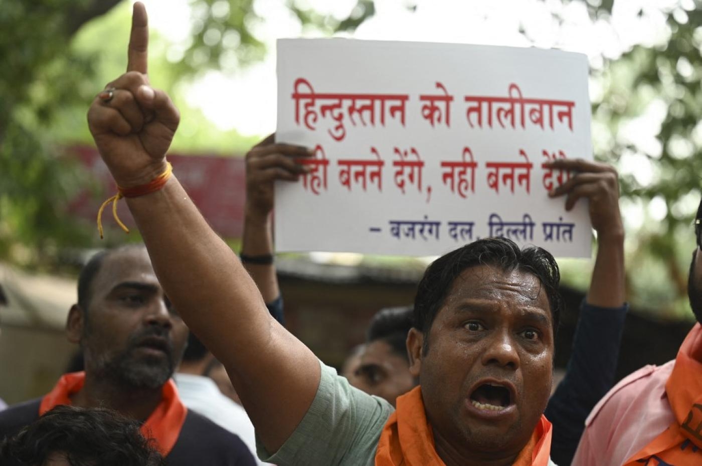 Manifestation à New Delhi après le meurtre d’un tailleur hindou, le 29 juin 2022 (AFP)