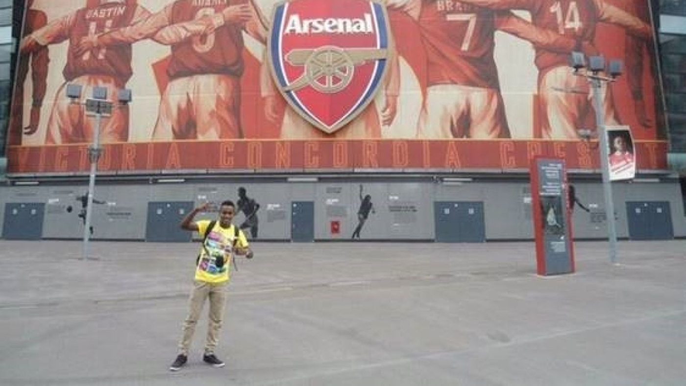 Ali Issa Ahmad, pictured outside the Emirates stadium in London (supplied)