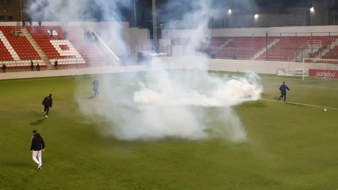 Israeli forces fired tear gas during a final cup match organised by the Palestinian Football Association in occupied East Jerusalem, 30 March 2023 (PFA)