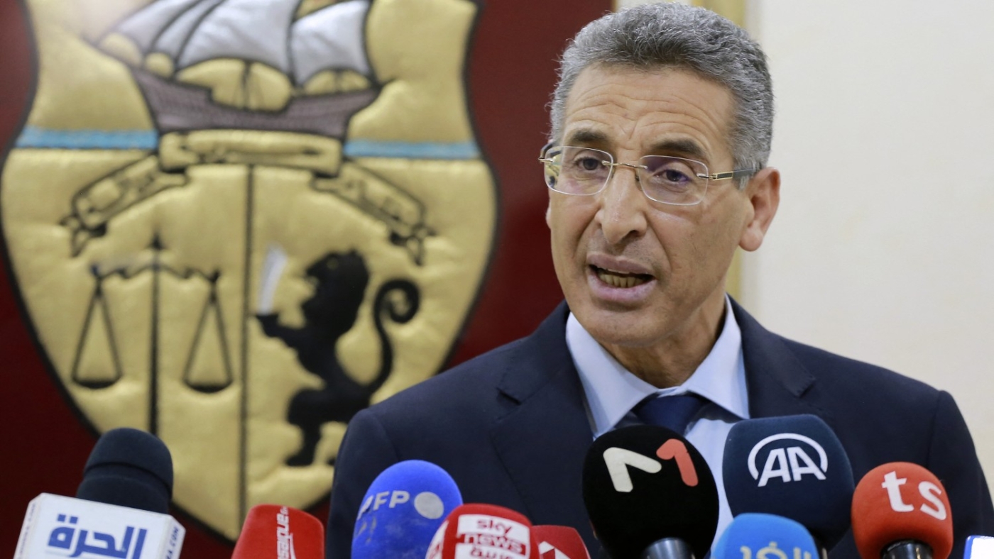 Tunisian Interior Minister Taoufik Charfeddine gives a press conference on 3 January 2022 in Tunis to explain the cause of the arrest of ex-justice minister Noureddine Bhiri.