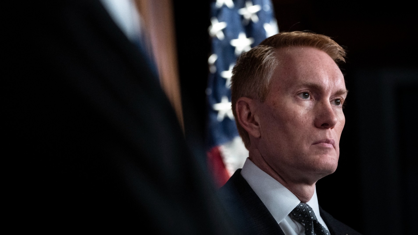 US Senator James Lankford listens during a news conference on 7 December 2021 in Washington.