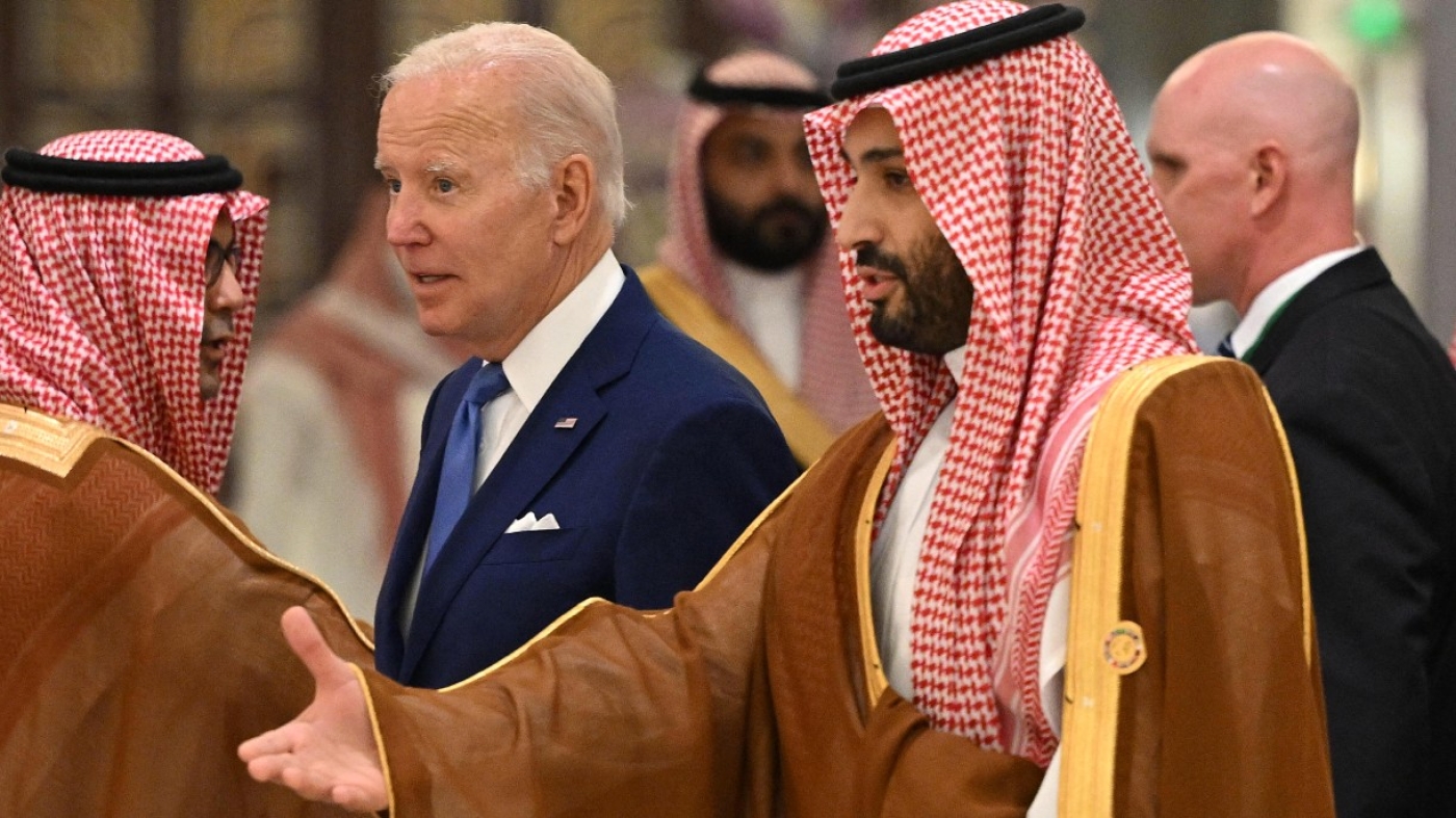 US President Joe Biden and Saudi Crown Prince Mohammed bin Salman during the Jeddah Security and Development Summit at a hotel in Jeddah on 16 July 2022.
