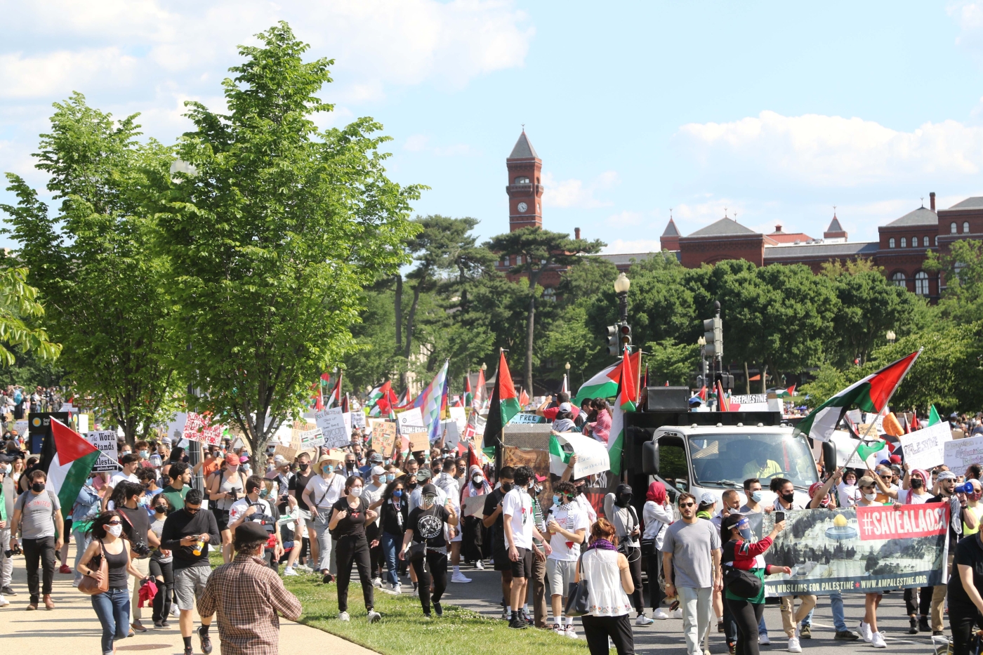 More than a thousand pro-Palestinian protesters marched in downtown Washington on Saturday, after US President Joe Biden reaffirmed Israel's right to defend itself in a call with Prime Minister Benjamin Netanyahu.