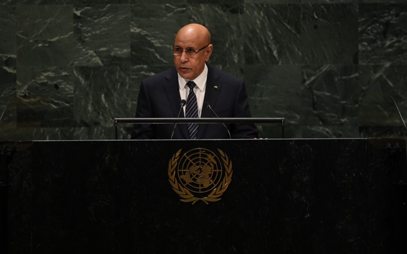 Mohamed Ould Ghazouani à la tribune de l’Assemblée générale des Nations unies, en septembre 2019 (AFP)