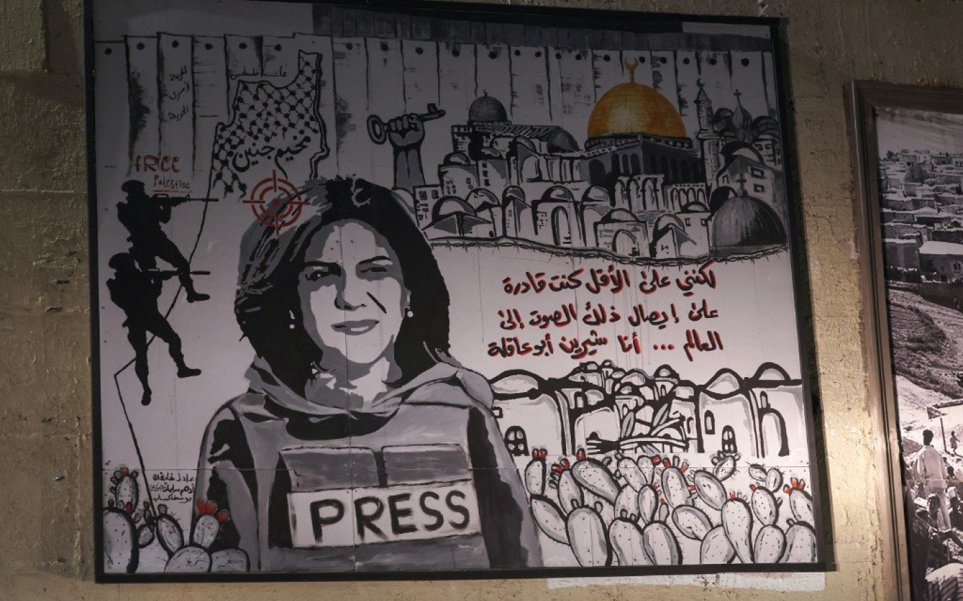 Une fresque représentant la journaliste palestino-américaine assassinée Shireen Abu Akleh dans une rue de la ville de Umm al-Fahm, dans le Nord d’Israël, le 5 septembre 2022 (AFP)