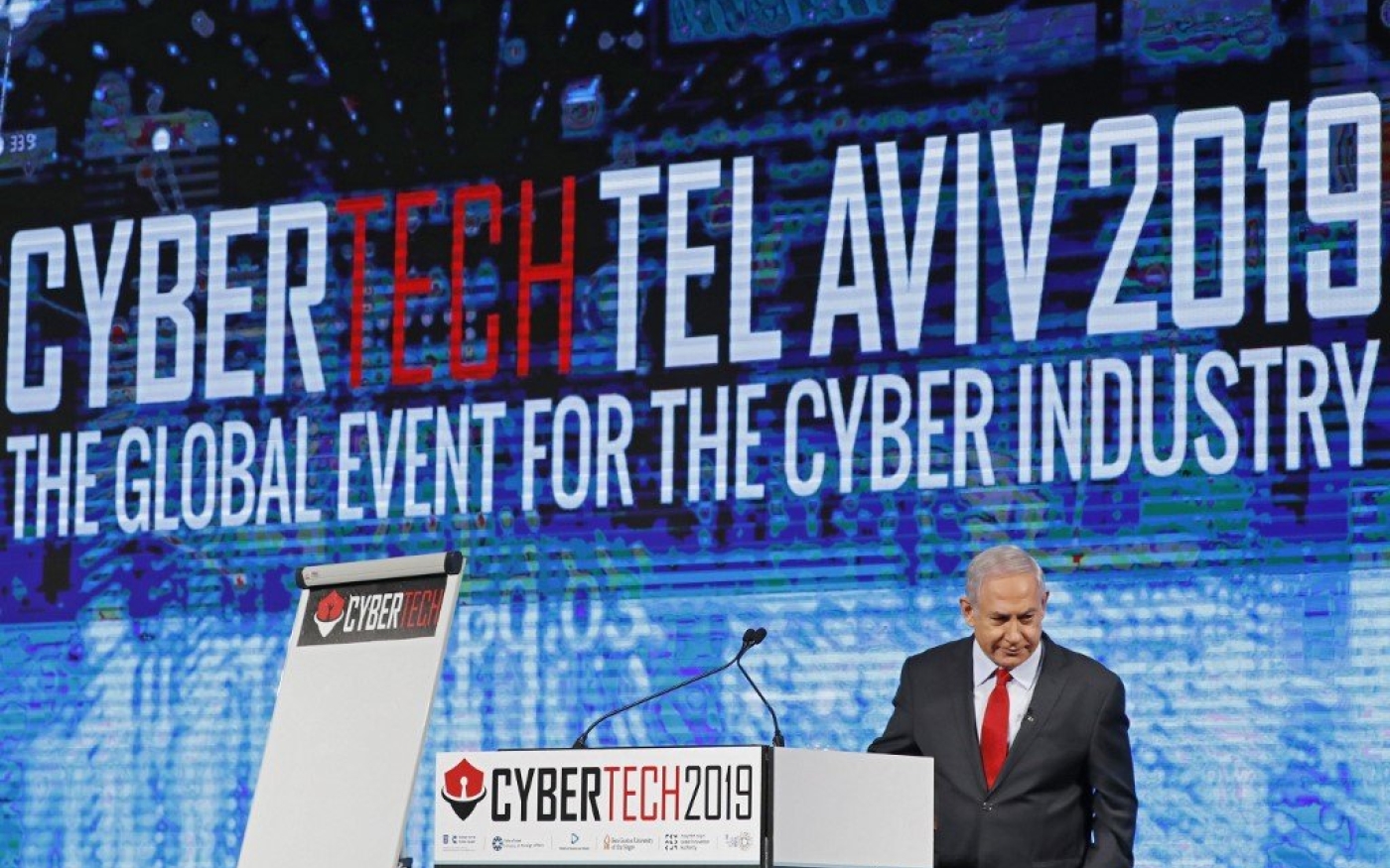 Le Premier ministre israélien Benyamin Netanyahou participe à une conférence consacrée à la cyberindustrie, en 2019 à Tel Aviv (AFP)