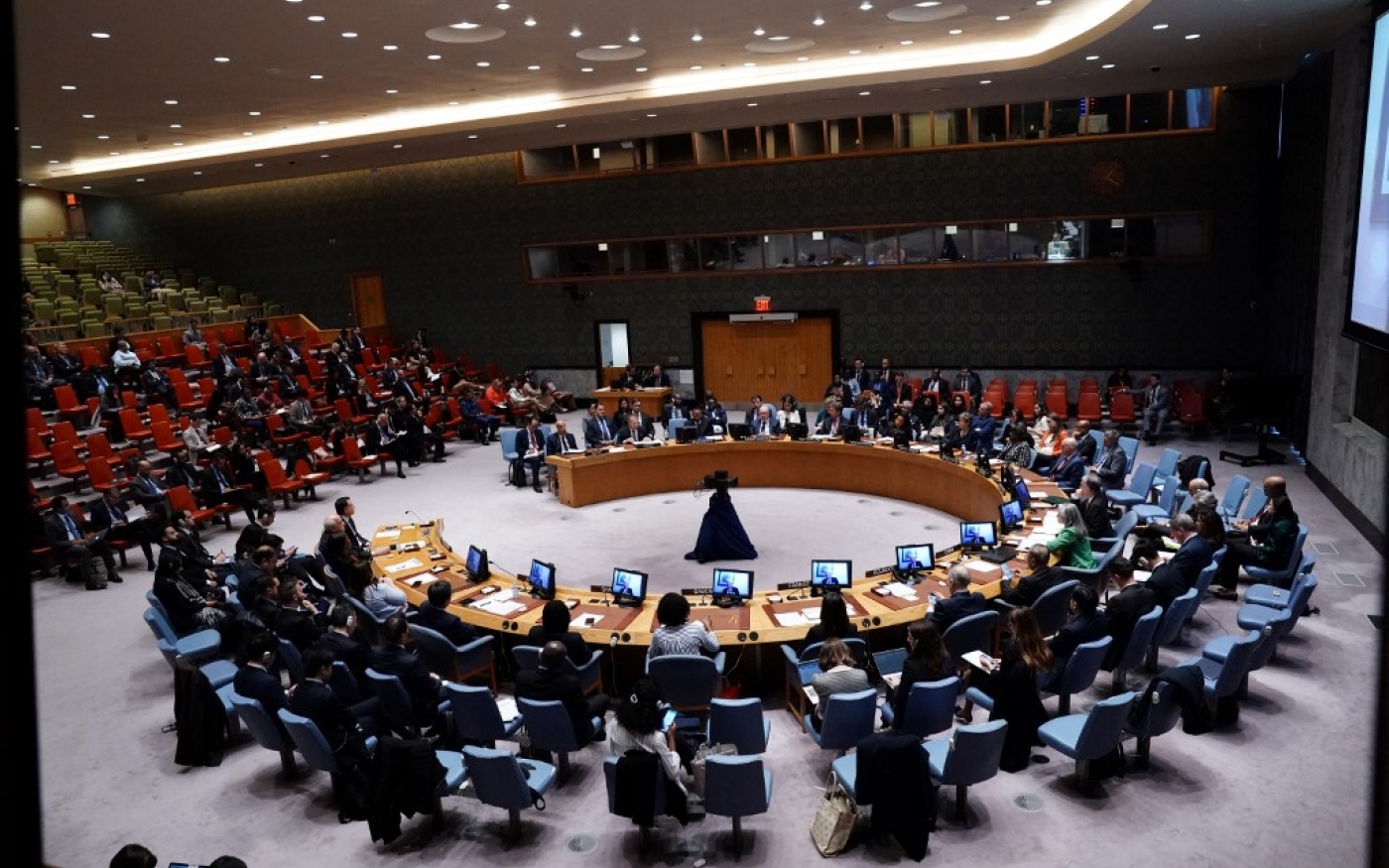 Vue générale de la réunion du Conseil de sécurité des Nations unies sur la situation au Moyen-Orient, le 18 octobre 2023 à New York (AFP/Bryan R. Smith)