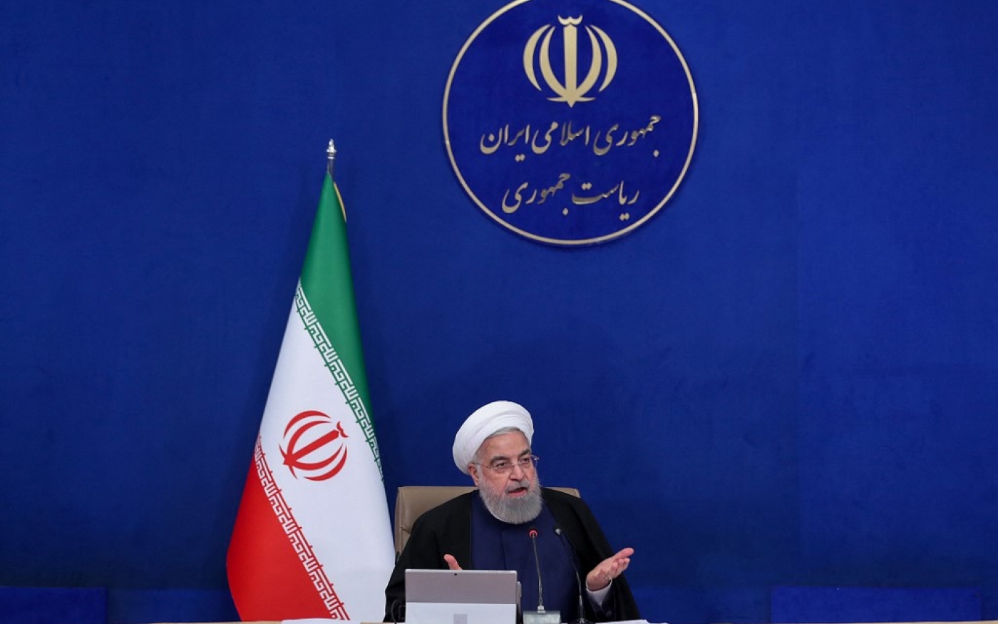 Le président iranien Hassan Rohani s’exprime à Téhéran, le 7 avril 2021 (présidence iranienne/AFP)
