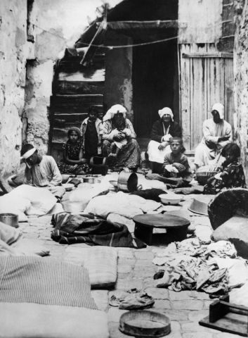 The courtyard of a Palestinian families home after being ransacked by British troops on 8 June 1936 (AFP)