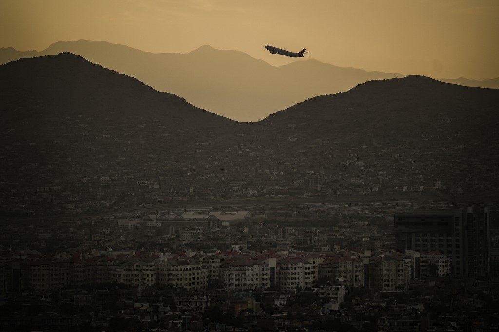 A plane takes off Hamid Karzai International airport in Kabul, Afghanistan on August 4, 2022. (AFP)