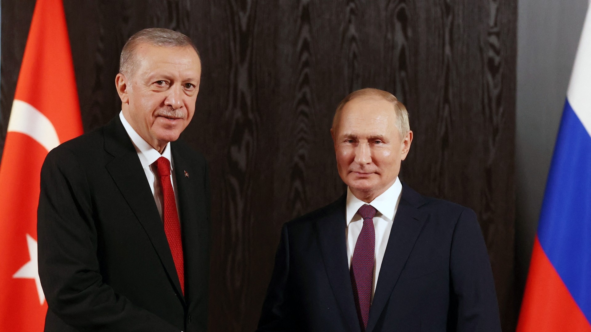 Russian President Vladimir Putin meets with Turkish President Recep Tayyip Erdogan on the sidelines of the Shanghai Cooperation Organisation (SCO) leaders' summit in Samarkand on September 16, 2022 (AFP)