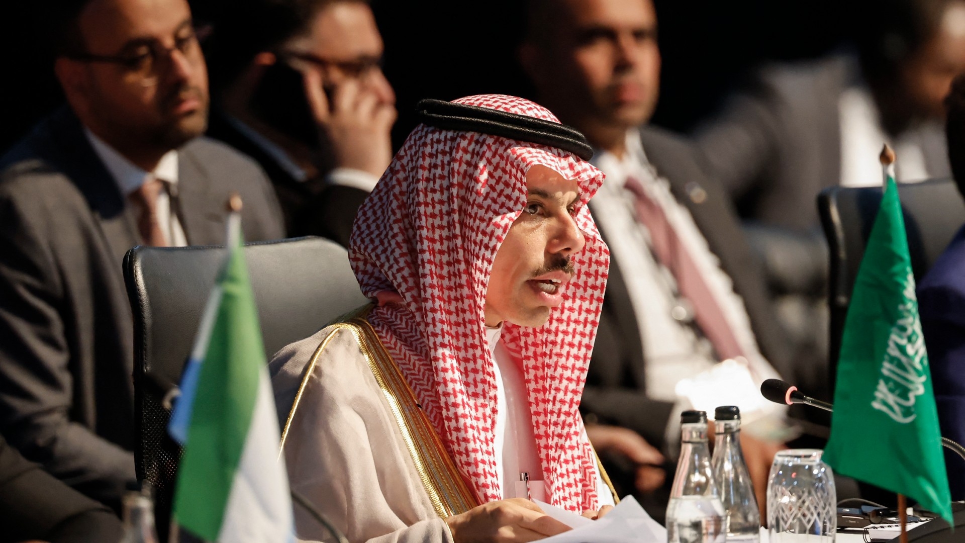 Saudi Arabia's Foreign Minister Faisal bin Farhan Al Saud attends a meeting during the 2023 BRICS Summit on August 24, 2023 (AFP)