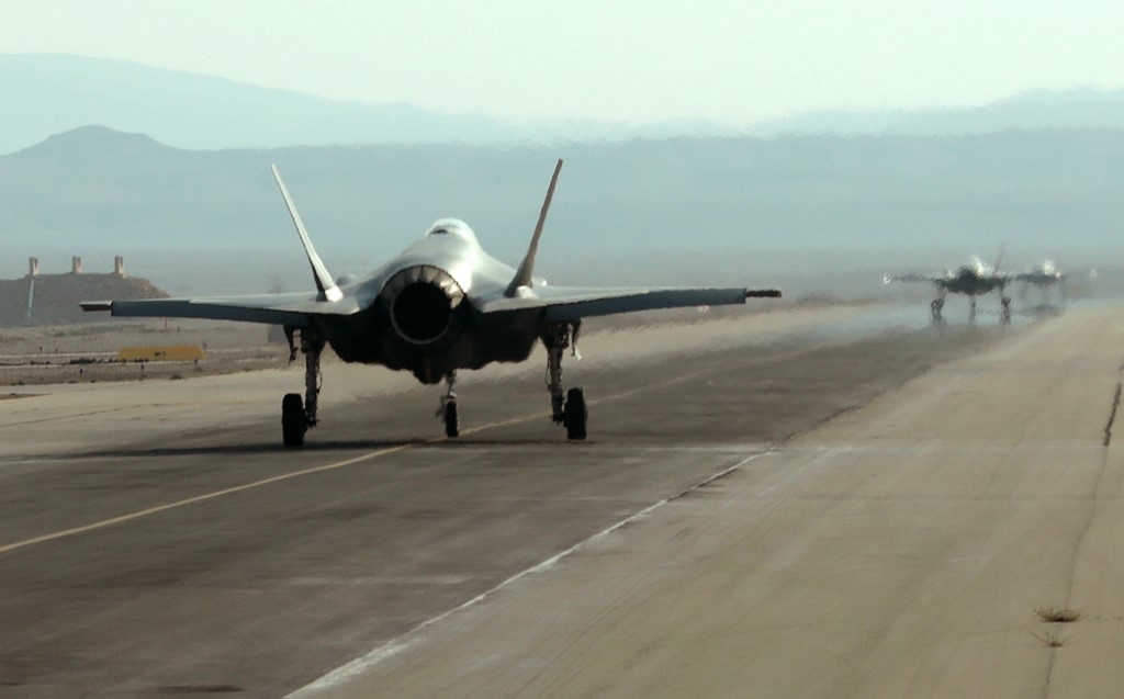 Israeli F-35 fighter jets roll on the tarmac during multinational aerial exercises at the Ovda air force base, north of the Israeli city of Eilat, on 11 November 2019 (AFP/File photo)