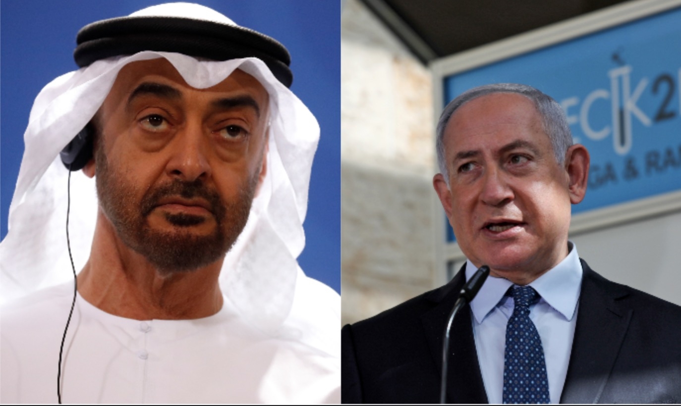 Le prince héritier d’Abou Dabi Mohammed ben Zayed (à gauche) et le Premier ministre israélien Benyamin Netanyahou ont été proposés pour recevoir le prix Nobel de la paix (AFP)