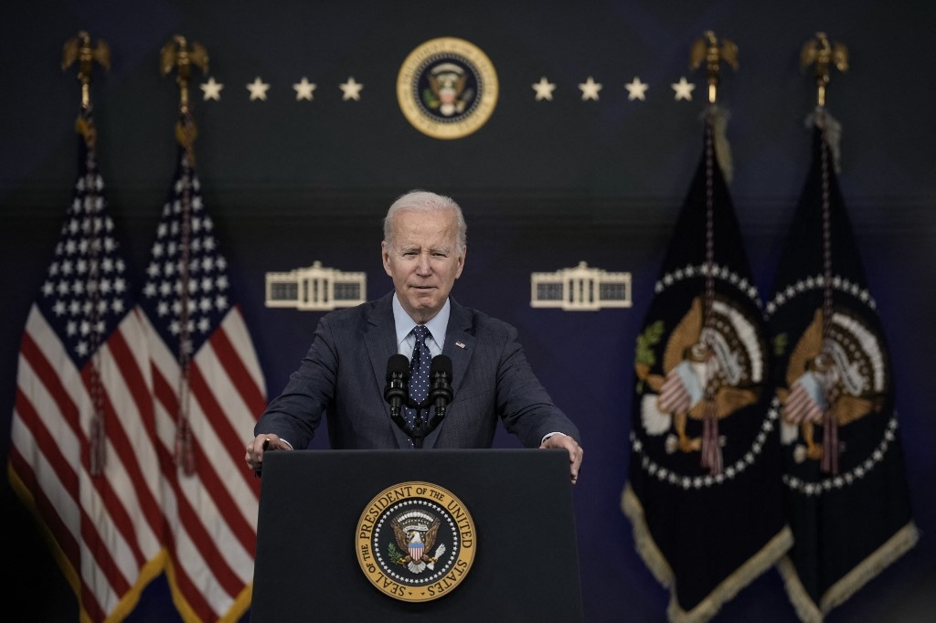 President Joe Biden speaks about the high-altitude Chinese balloon shot down over American airspace at the White House, Washington, DC, 16 February 2023 (AFP)