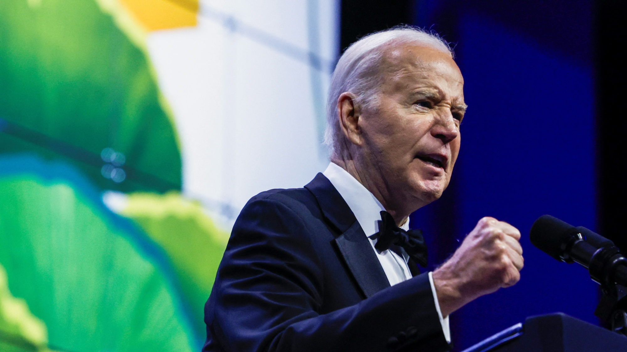 US President Joe Biden speaking at the Asian Pacific American Institute for Congressional Studies' 30th Annual Gala, at the Walter E. Washington Convention Center in Washington, US on 14 May 2024 (Reuters/Evelyn Hockstein)