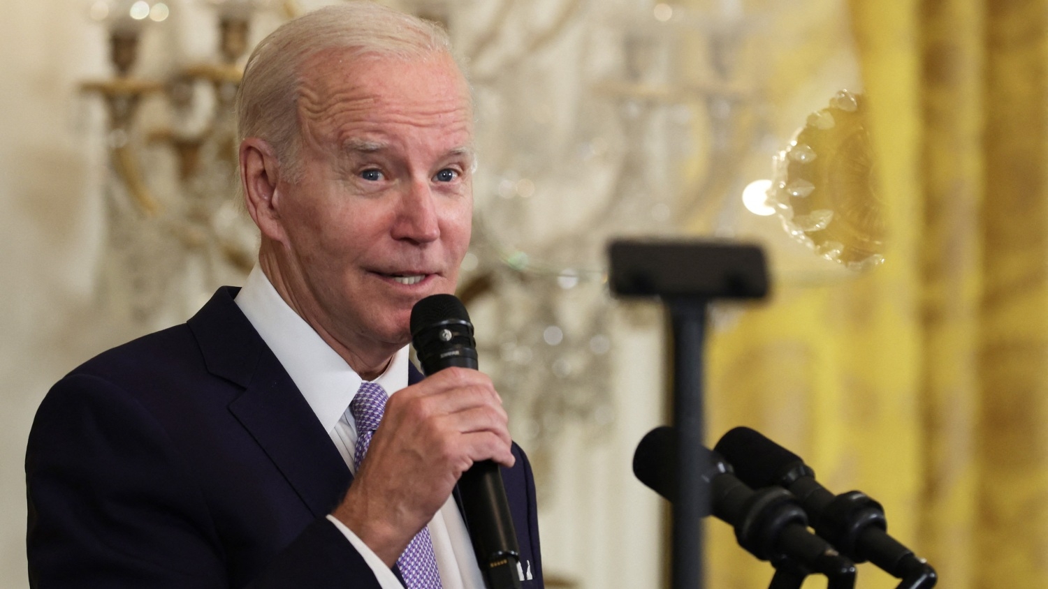 US President Joe Biden speaks during a reception celebrating Eid al-Fitr in the White House on 1 May 2023 in Washington