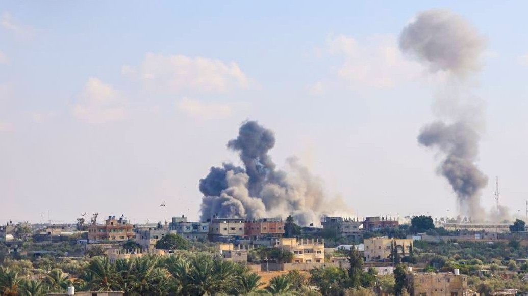 Smoke rising from the Palestinian side of the Rafah border crossing on Tuesday, 10 October 2023 after an Israeli air strike (Sinai Foundation for Human Rights)