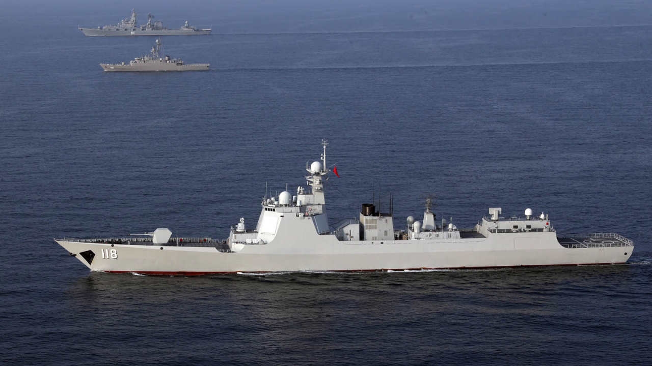 website on 21 January 2022 shows Iranian, Russia and Chinese warships during a joint military drill in the Indian Ocean.